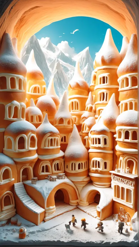 a close up of a castle made of clay with a snow covered roof