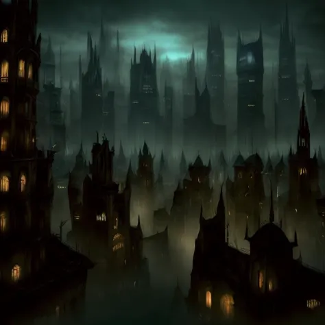 a dark city with a lot of buildings and lights