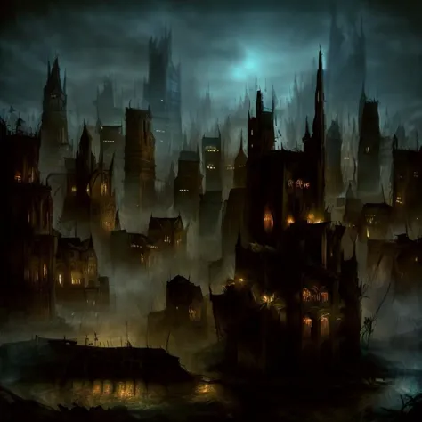 a dark city with a lot of buildings and lights