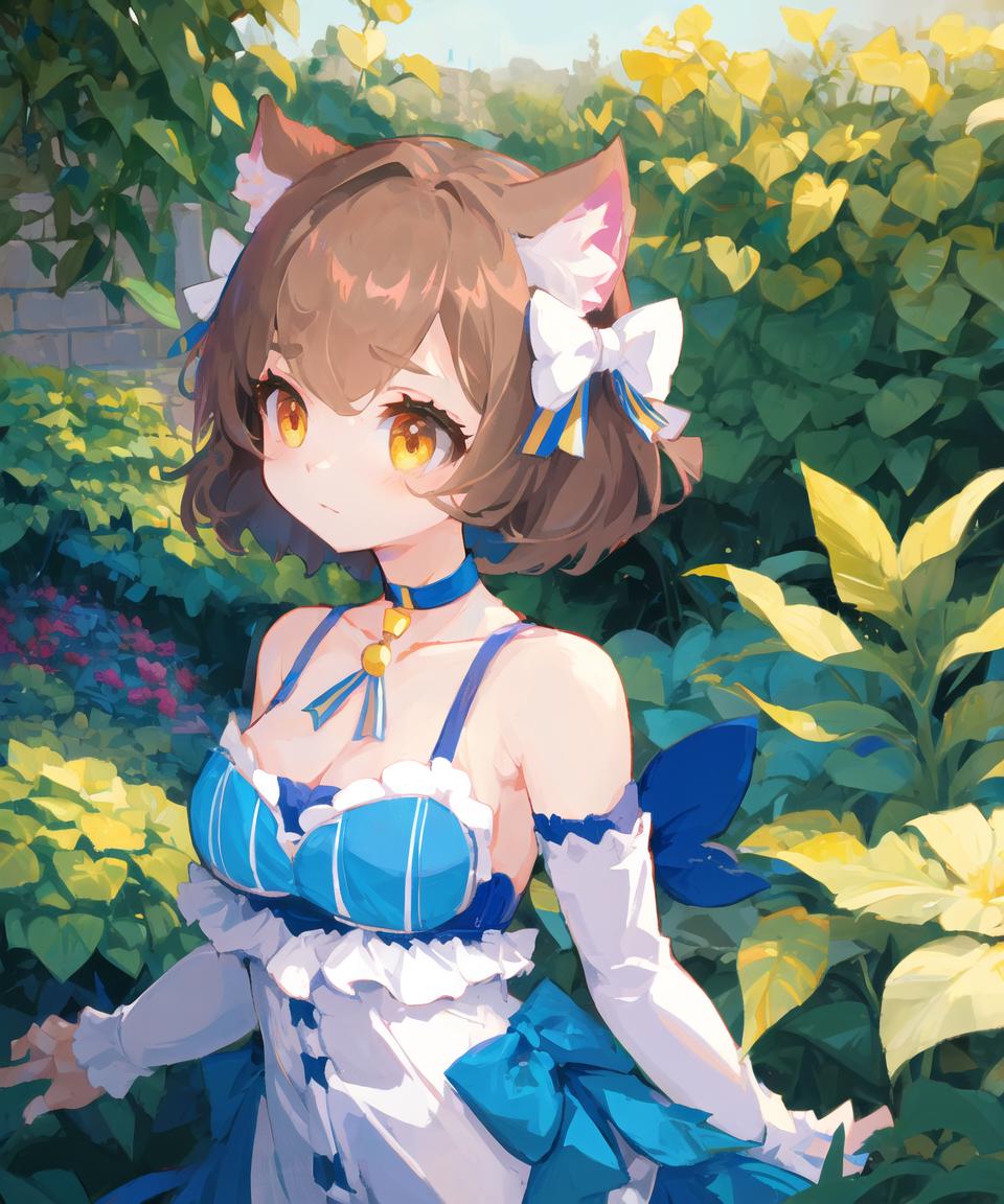 Anime girl in a blue dress with a cat ears and a blue dress - SeaArt AI