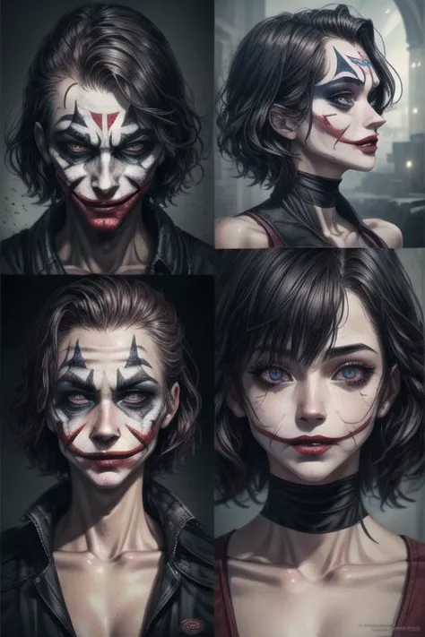 a series of photos of a woman with makeup and clown makeup