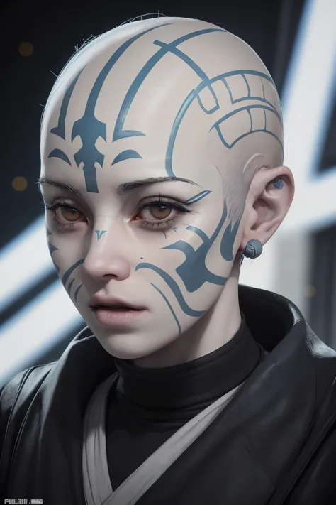 a close up of a person with a face painted like a star wars character