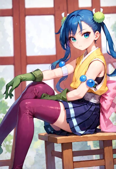 anime girl sitting on a chair with her legs crossed