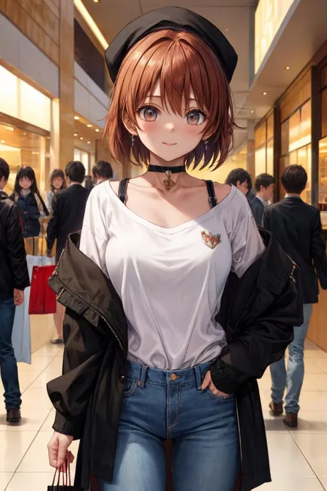 anime girl with a hat and jeans posing for a picture