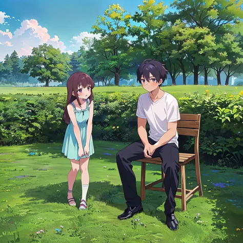 masterpiece, best quality anime, masterpiece, best quality, 1boy, 1girl, (outdoors:1.3)
