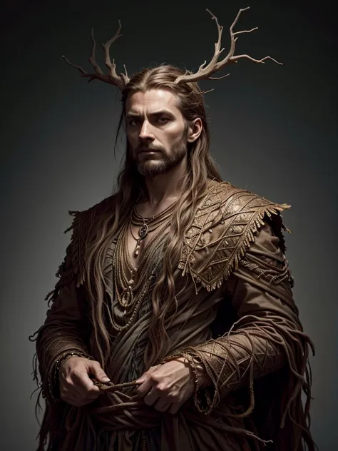 a man with long hair and a beard wearing a horned costume