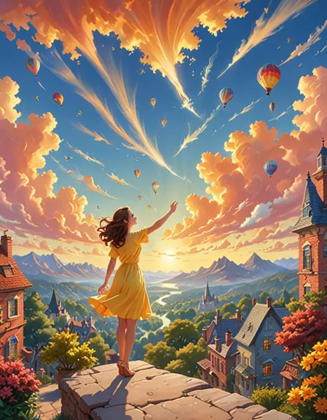 a beautiful ultra detailed matte painting a sky in the wind vivid colors, by rob gonsalves, trending on artstation, posing as if...