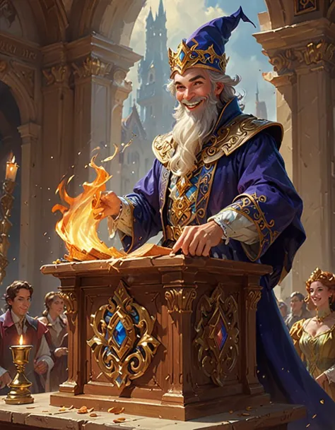 magic : the gathering fantasy concept art of a piece of toast giving a speech at a podium, by marco bucci and frank frazetta, high resolution. a clear portrait of a regal piece of toast wearing royal clothing, giving a speech, podium, fantasy coloring, intricate, digital painting, artstation, smooth, sharp focus, spellbound tower, swirling spells, mystical experiments, wizard's abode <lora:happy_dora_notrigger_v42:1>