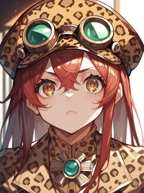 score_9,score_8_up,score_7_up,source_anime,1girls,<lora:leopard_p_pony:1>,leopard print,animal print,face focus,close-up,red hair,goggle,steampunk,closed mouth,