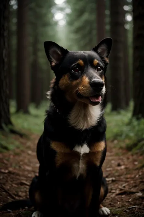 cinematic still 1dog, forest,<lora:OverallDetail:1>, . emotional, harmonious, vignette, highly detailed, high budget, bokeh, cin...