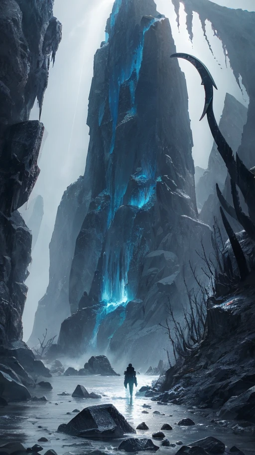 paisagem escura, por Howard Lovecraft, gelo e rocha, Tentáculos, Criaturas Alienígenas, épico, cthulhu style
