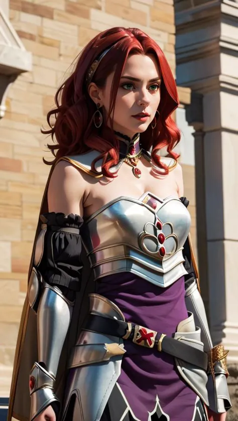 a close up of a woman in a cosplay costume holding a sword