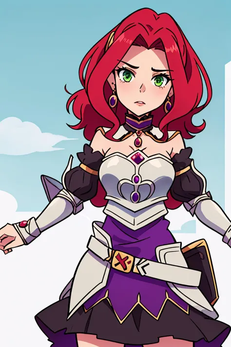 a cartoon image of a woman with red hair and a sword