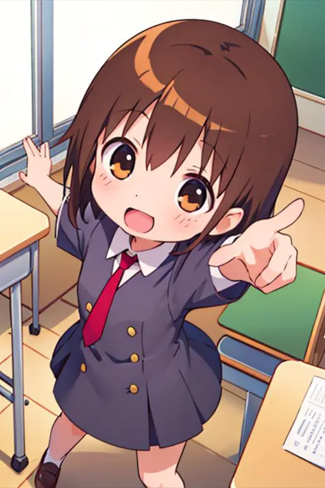 anime girl in school uniform pointing at the camera