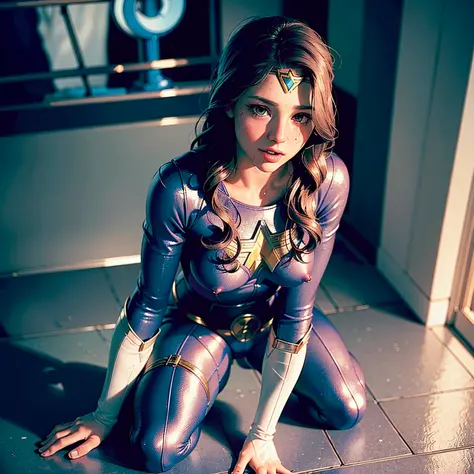 Melissa Benoist,1girl, wonderwoman , rain, masterpiece, super detailed, nsfw, skin tight transparent vinyl, wet drops on body, full body view,