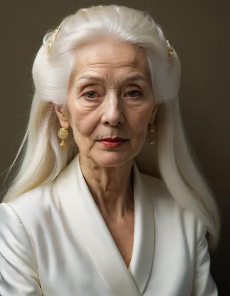 professional photograph off a handsome old lady with long elegant ivory white hair by ShintarÅ Kago and joel meyerowitz ,  (dark , dense , masterful:1.4), extremely realistic photography, bold lines, hyper detailed, expressive,  award winning,  (monster:1.4), (intricate details, masterpiece, best quality:1.4),
looking at viewer, dynamic pose, wide angle view, dark limited palette, Rembrandt lighting ,
<lora:add-detail-xl:1> <lora:xl_more_art-full_v1:0.5> <lora:looking_at_viewer:2>