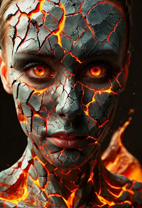 a close up of a woman with a face painted with fire