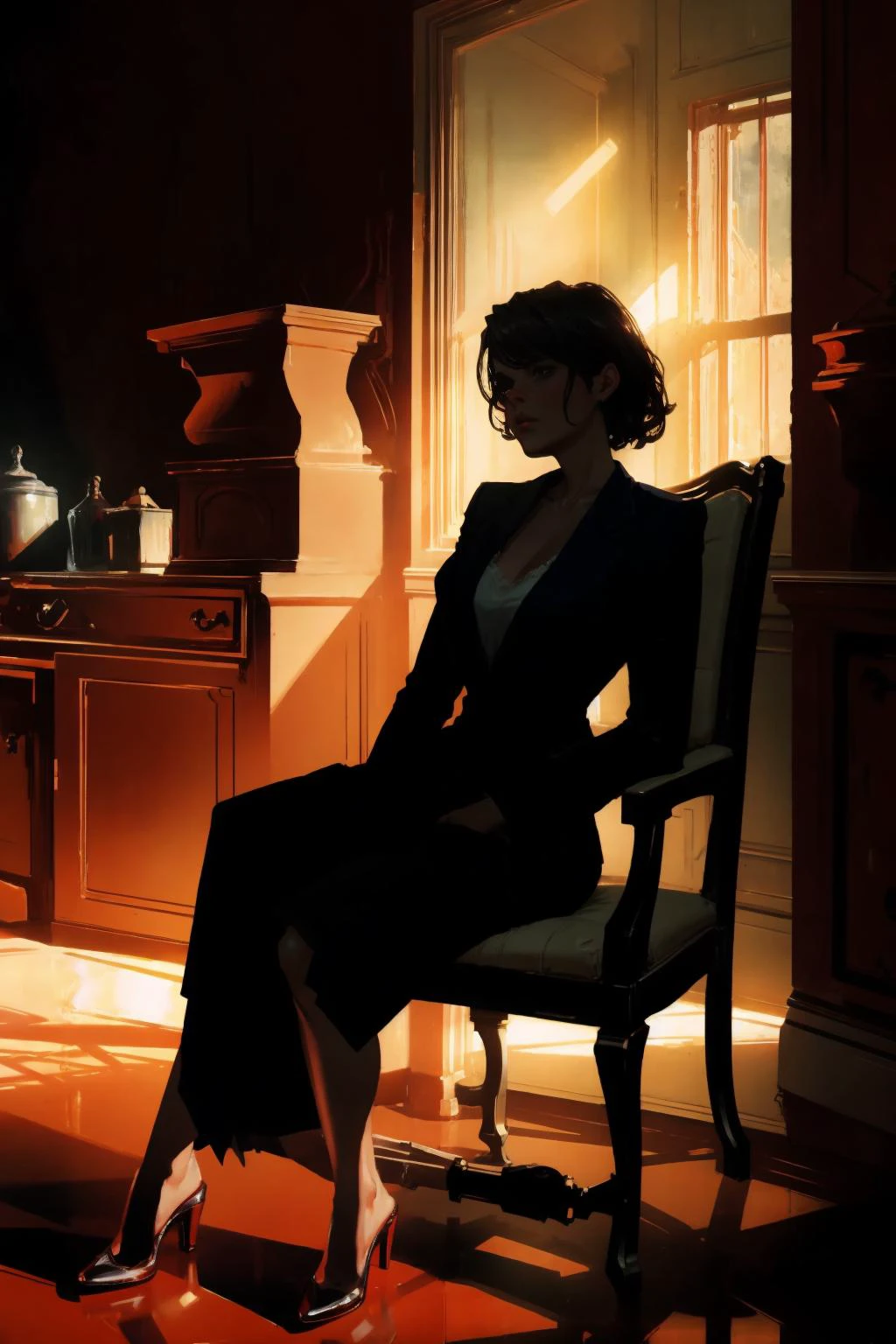1 femme assise, ombre lumineuse et dramatique, Pascal Blanche
(meilleure qualité, chef-d&#39;œuvre )