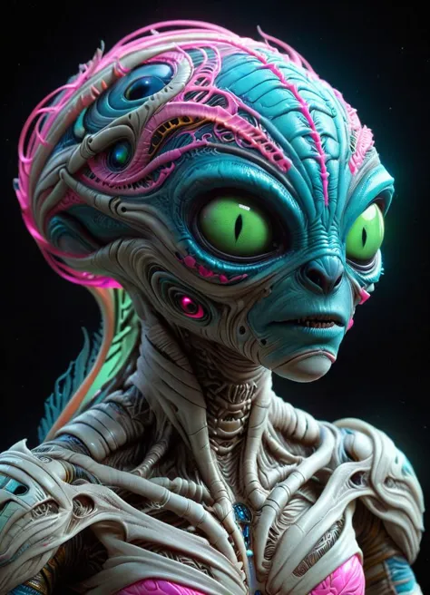 a close up of a woman with a weird alien head