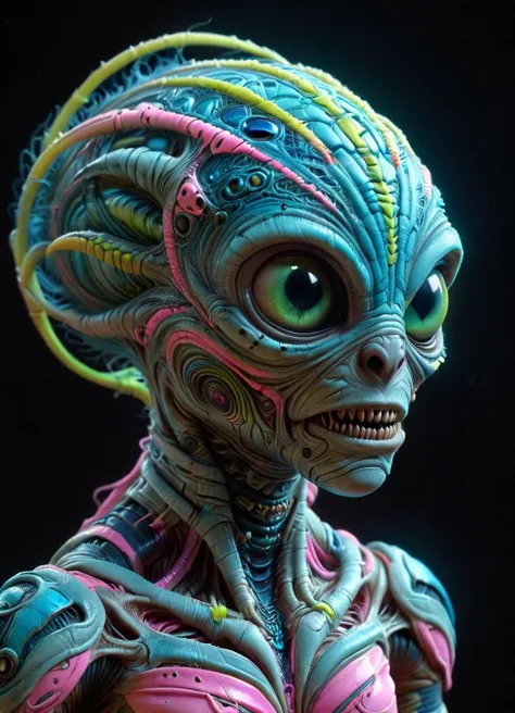 a close up of a statue of a alien with a weird face