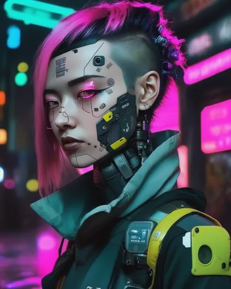 photography , a character, cyberpunk style , <lora:cyber_aesthetic_sdxl:1.0>