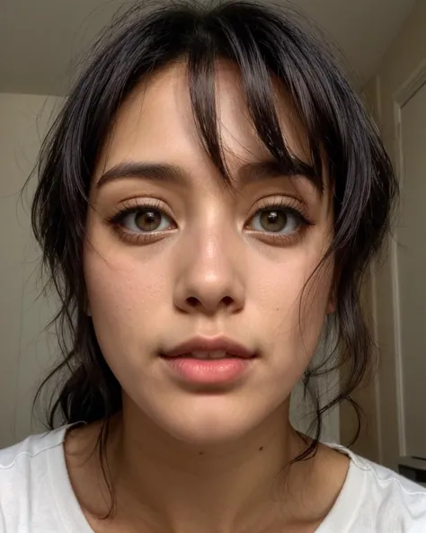 a close up of a woman with a white shirt and a necklace