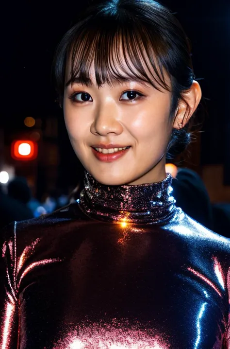 a japanese woman(wearing a turtleneck glittery evening dress:1.2),(RAW photo, best quality), (realistic, photo-realistic:1.4), m...