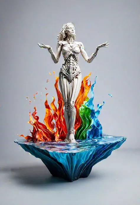 a close up of a statue of a woman on a plate with fire