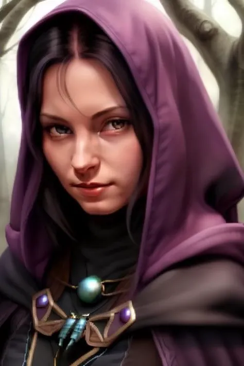 a close up of a woman in a purple hoodie and a necklace