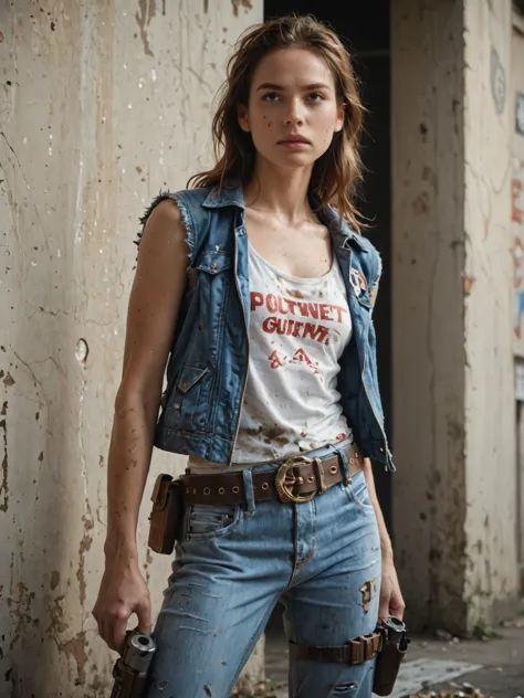 score_9, score_8_up,score_7_up, score_6_up, score_5_up, score_4_up, action, heroine, dual, pistols, denim, jacket, white, tank, ...