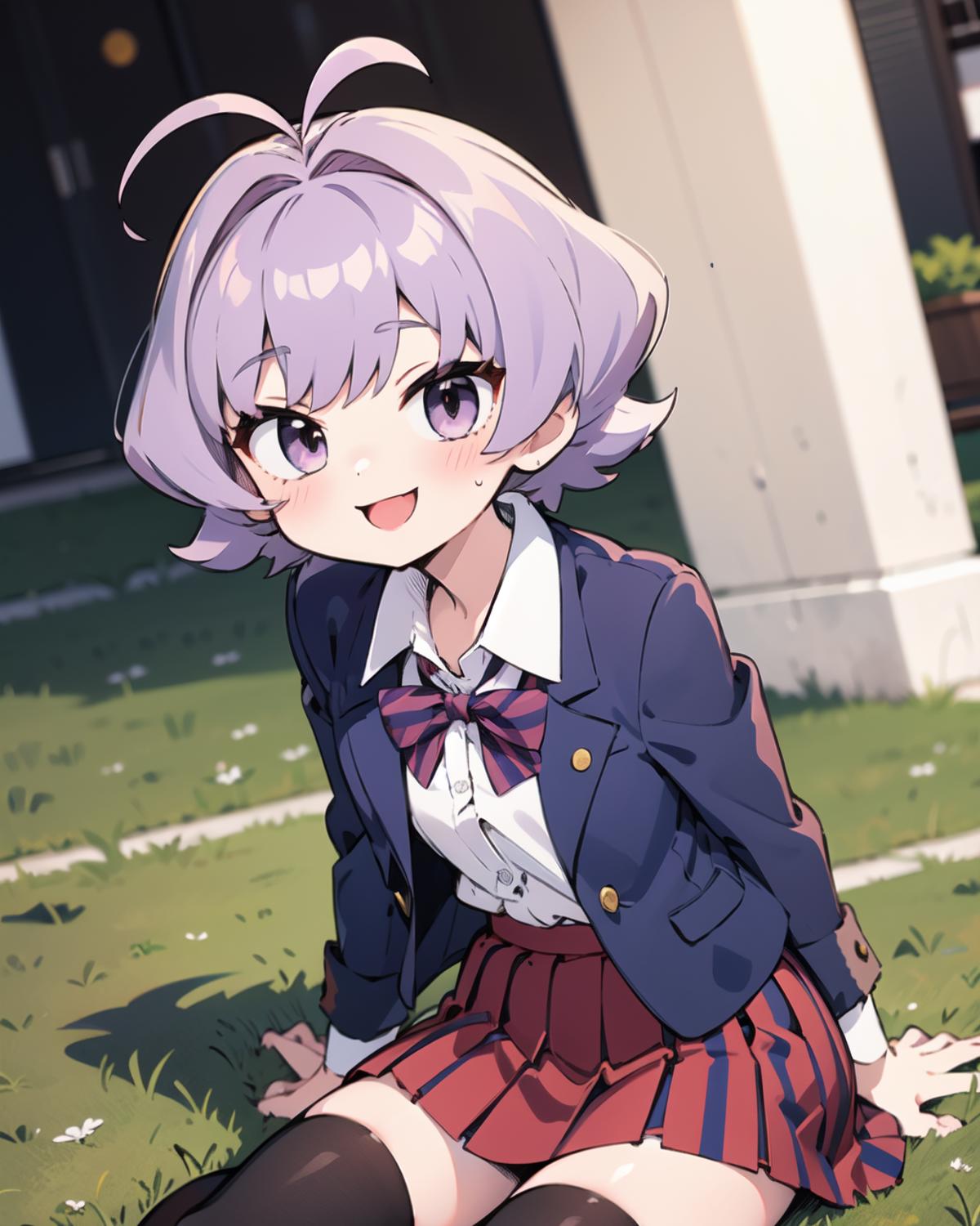 Anime girl sitting on the ground in a school uniform - SeaArt AI