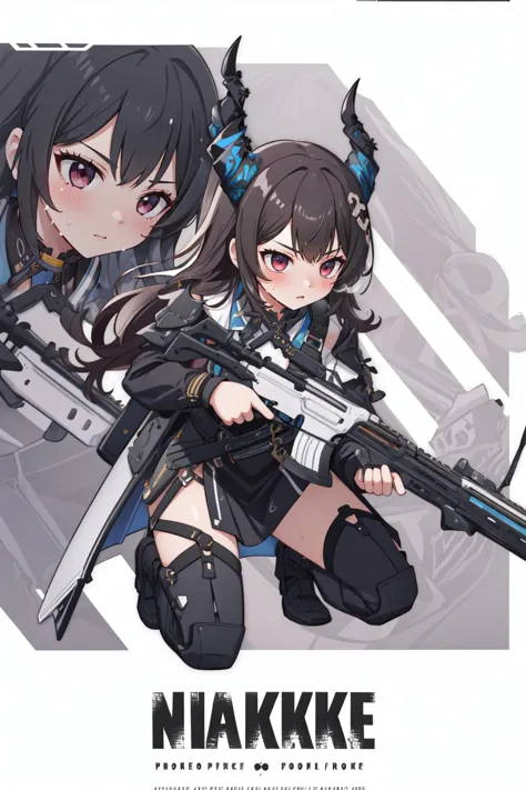 a close up of two anime girls with guns on a white background