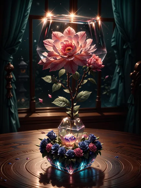 there is a vase with flowers inside of it on a table