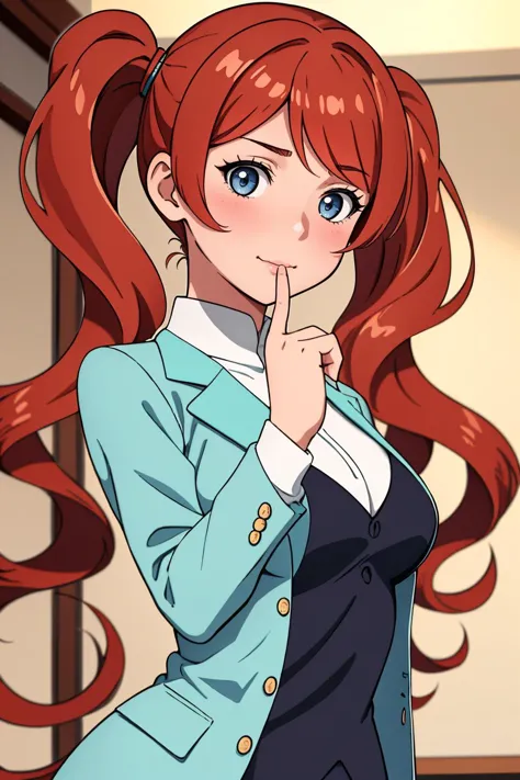 ultra detailed, sharp focus, best quality, masterpiece, colorful, high contrast, dim lighting, intricate details, LuluYurigasaki, long hair, twintails, school uniform, blush, looking at the viewer, upper body shot, POV, slight smile, wavy mouth, shy, index fingers together