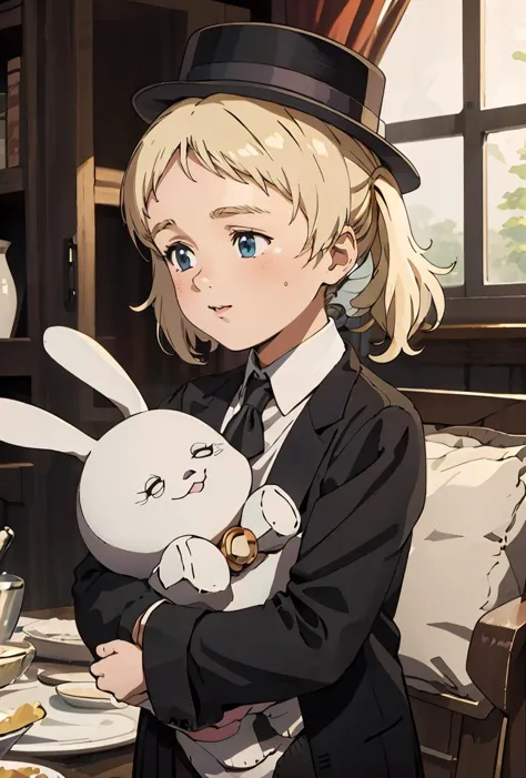 anime girl with a rabbit in her arms