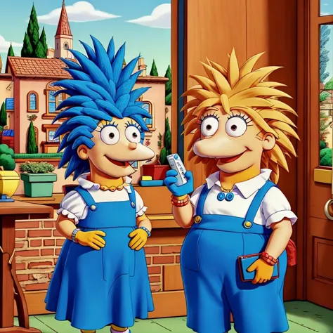 a close up of two cartoon characters standing in a kitchen