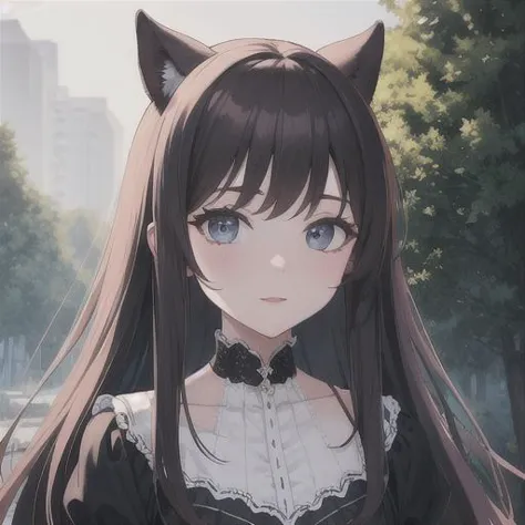 anime girl with long hair wearing a black and white dress