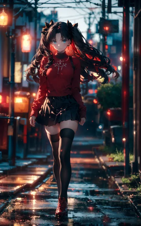 blurry background
Rin Tohsaka1girtohsaka rinsololong hairbrown hairblack thighhighsblue eyes
pleated skirttwo side upred hair ribbonred sweaterparted bangsjewelry(full body:1.1),
<lora:~Q?-WBQ Rin Tohsaka:0.7>