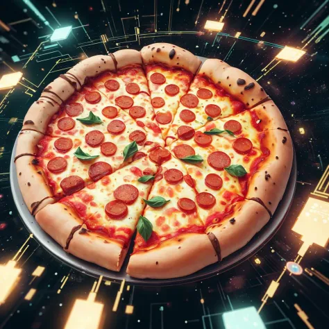 best quality, pizza, NodesTech, data-space, holographic,  <lyco:NodesTech-20:0.7>