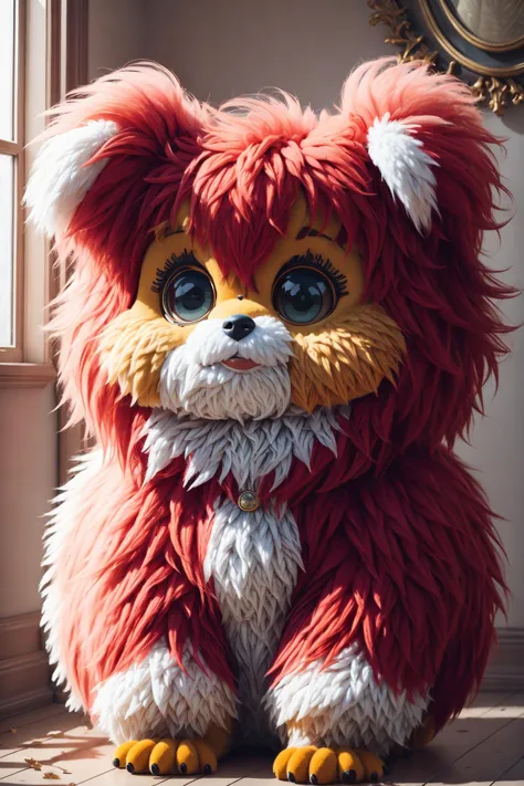 a close up of a stuffed animal sitting on a floor