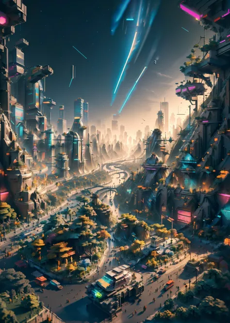 a futuristic city with a lot of buildings and lights