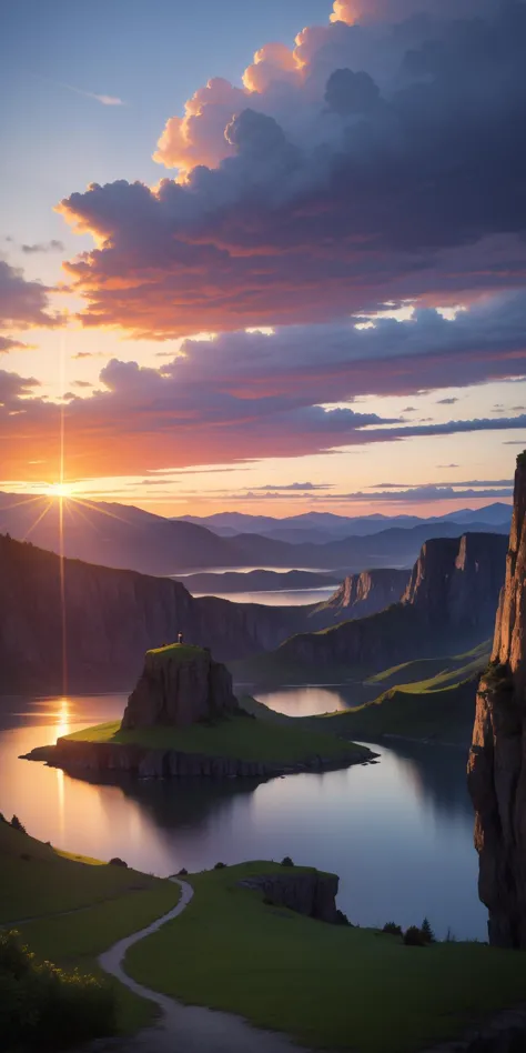 beautiful scenery, landscape, sunrise, (masterpiece:1.3), ultra high res, highly detailed