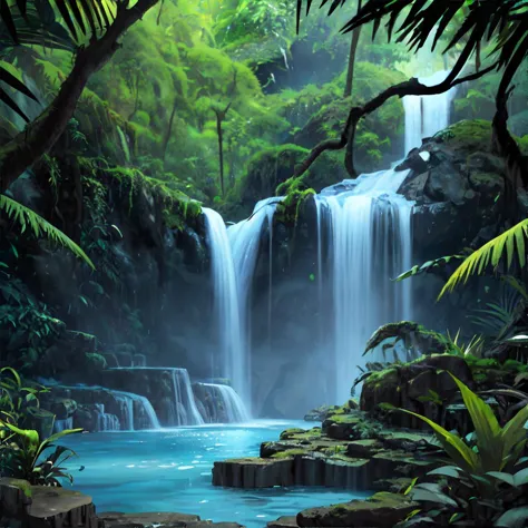 epic landscape, jungle waterfall, masterpiece, high resolution, hd, 8k, shallow depth of field, <lora:more_details:0.5>