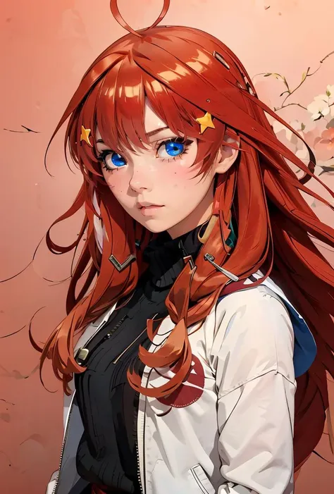 anime girl with long red hair and blue eyes