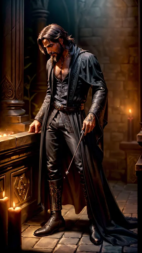 <lora:miguel_bojorquez:1>,as a gothic vampire sorcerer magician,
(((ultra-detailed elegant))),(jewelry),caramel brown skin,(((intricately detailed black robe))),(((ornate black cotton shirt))),(((full beard))),(((perfect hands))),((deep brown eyes)),((short dark brown hair)),
(((ancient tomb on background))),
rugged pose,magical atmosphere,(full body),(detailed skin, skin texture),(intricately detailed, fine details, skin texture),
High detail RAW color art,photorealistic,raytracing,subsurface scattering,diffused soft lighting,shallow depth of field,by (Oliver Wetter),by Leonardo da Vinci,photographed on a Canon EOS R5,28mm lens,F/2.8,sharp focus bokeh,
<lora:detail_slider_v4:0.7>,<lora:more_details:0.7>,<lora:epi_noiseoffset2(Better contrast dark images):0.2>,<lora:SnxilluminateV2:0.3>,