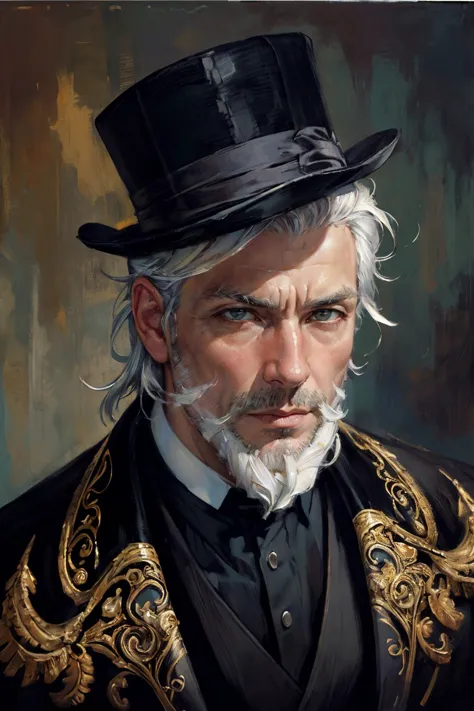 painting of a man with a top hat and a beard