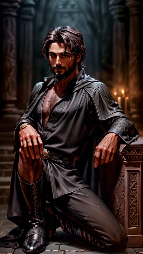 <lora:miguel_bojorquez:1>,as a gothic vampire sorcerer magician,
(((ultra-detailed elegant))),(jewelry),caramel brown skin,(((intricately detailed black robe))),(((ornate black cotton shirt))),(((full beard))),(((perfect hands))),((deep brown eyes)),((short dark brown hair))((black boots))((black pants)),
(((ancient tomb on background))),
rugged pose,magical atmosphere,(full body),(detailed skin, skin texture),(intricately detailed, fine details, skin texture),
High detail RAW color art,photorealistic,raytracing,subsurface scattering,diffused soft lighting,shallow depth of field,by (Oliver Wetter),by Leonardo da Vinci,photographed on a Canon EOS R5,28mm lens,F/2.8,sharp focus bokeh,
<lora:detail_slider_v4:0.7>,<lora:more_details:0.7>,<lora:epi_noiseoffset2(Better contrast dark images):0.2>,<lora:SnxilluminateV2:0.3>,