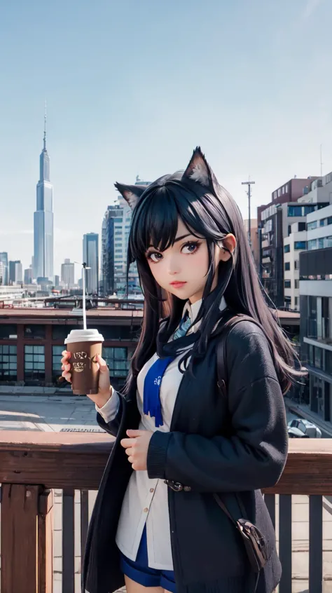 1girl,head,shamare,simple city background,holding coffee cup,Omertosa,cowboy shot, <lora:Omertosa:1>