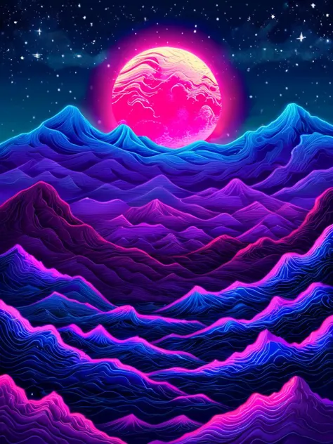 masterpiece,high resolution,<lora:retro-neon-xl-style:1>,
retro_neon, no humans, mountain, scenery, sky, star (sky), moon, starr...