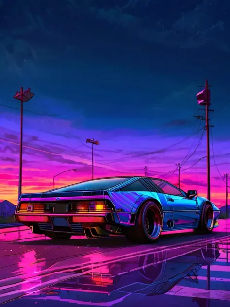 masterpiece,high resolution,<lora:retro-neon-xl-style:1>,
retro_neon, motor vehicle, car, no humans, outdoors, sky